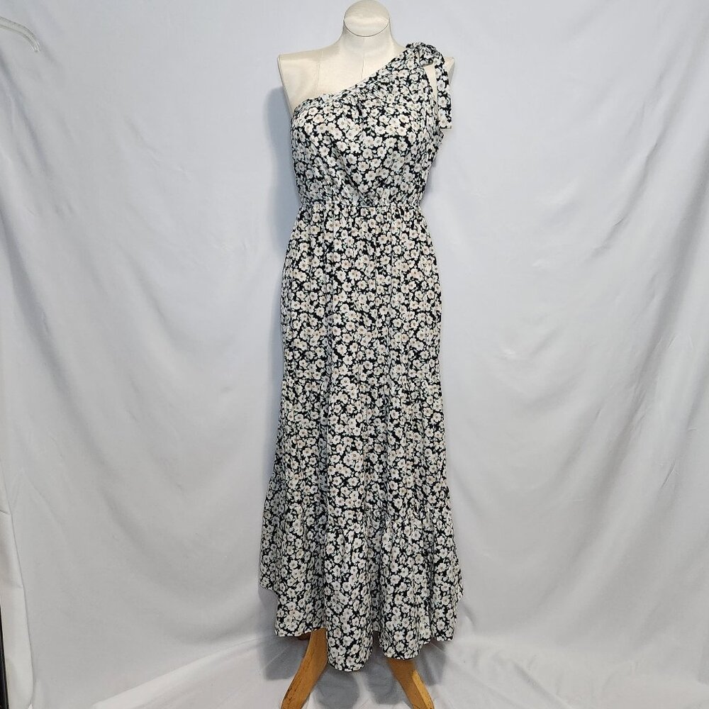 PrettyGarden Black Floral Print One-Shoulder Dress Size L